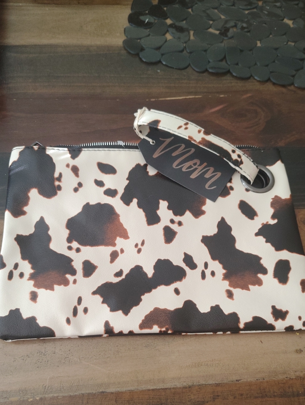 Cowhide-Print Wristlet Clutch in Cream and Brown